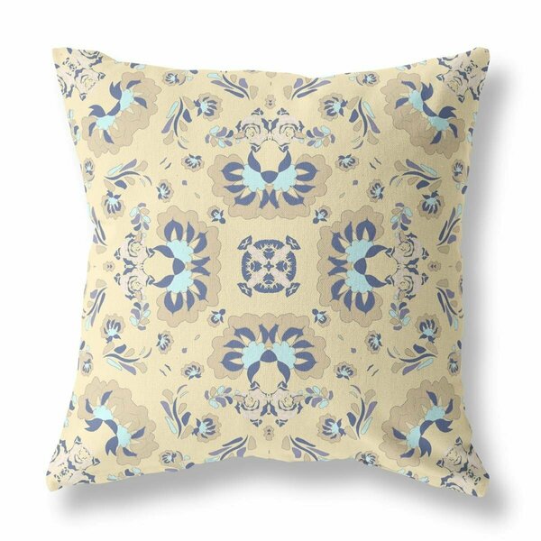 Homeroots 16 in. Yellow Beige & Blue Floral Indoor & Outdoor Zip Throw Pillow 411170